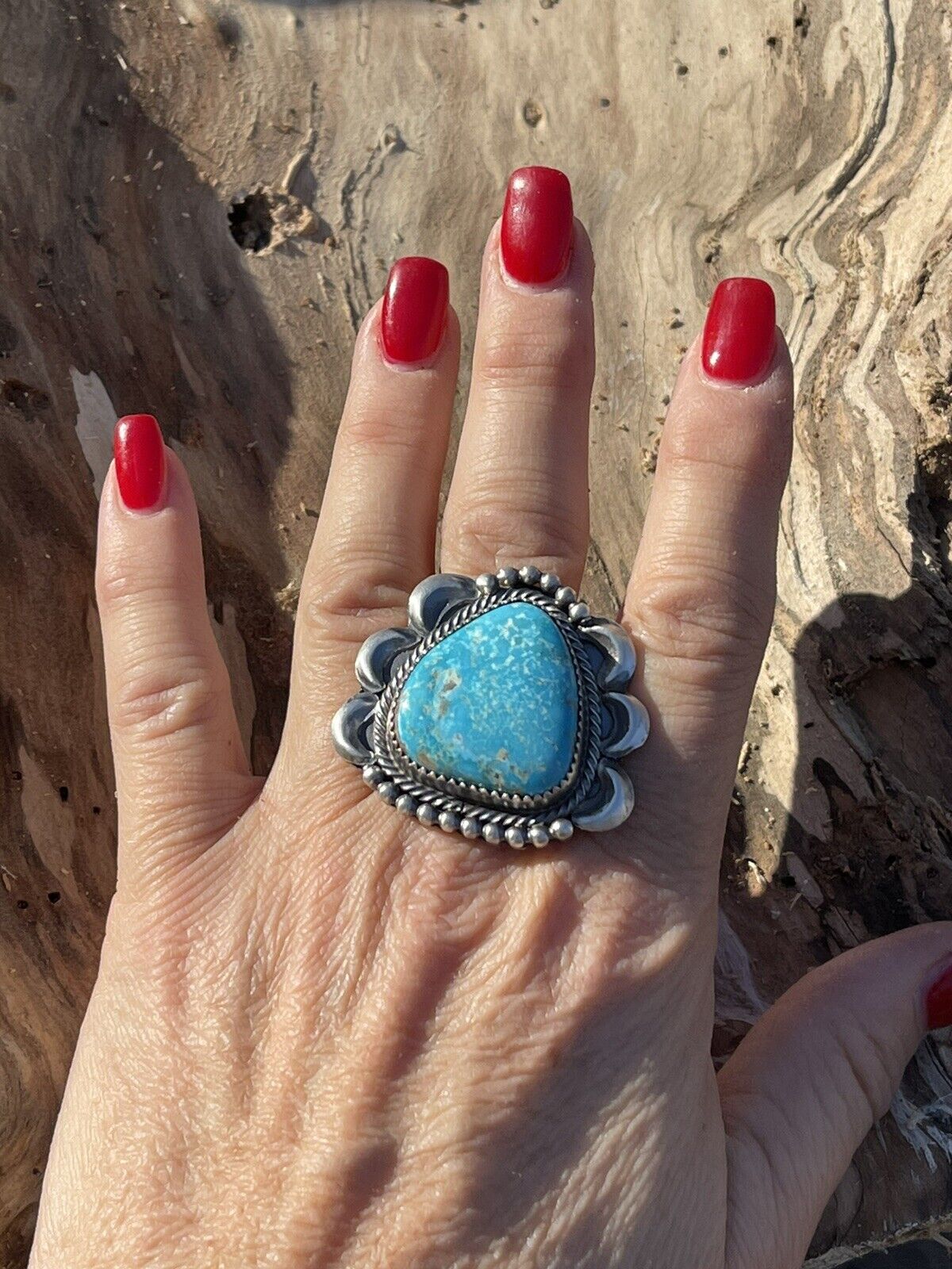 Navajo Classic Turquoise Sterling Southwestern Adjustable Ring Signed