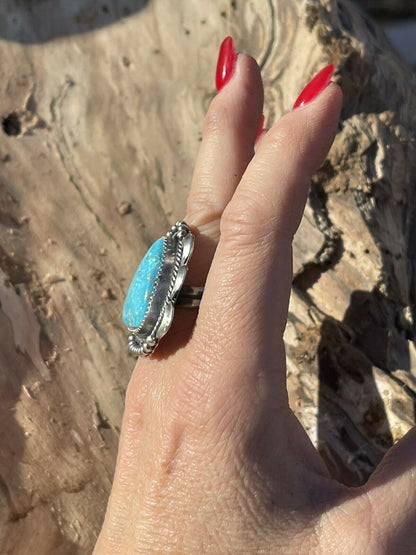 Navajo Classic Turquoise Sterling Southwestern Adjustable Ring Signed