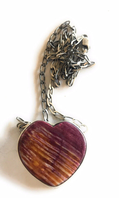 Navajo Purple Spiny And Sterling Silver Heart Necklace Signed