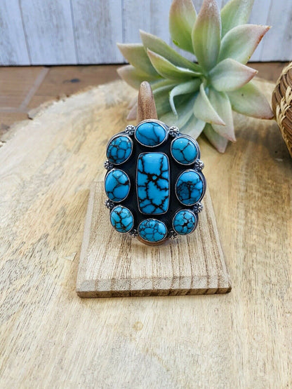 Navajo Kingman Turquoise & Sterling Silver Adjustable Ring Signed