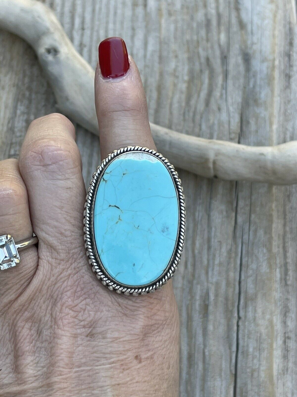 Navajo Vibrant Turquoise Sterling Southwestern Adjustable Ring Signed