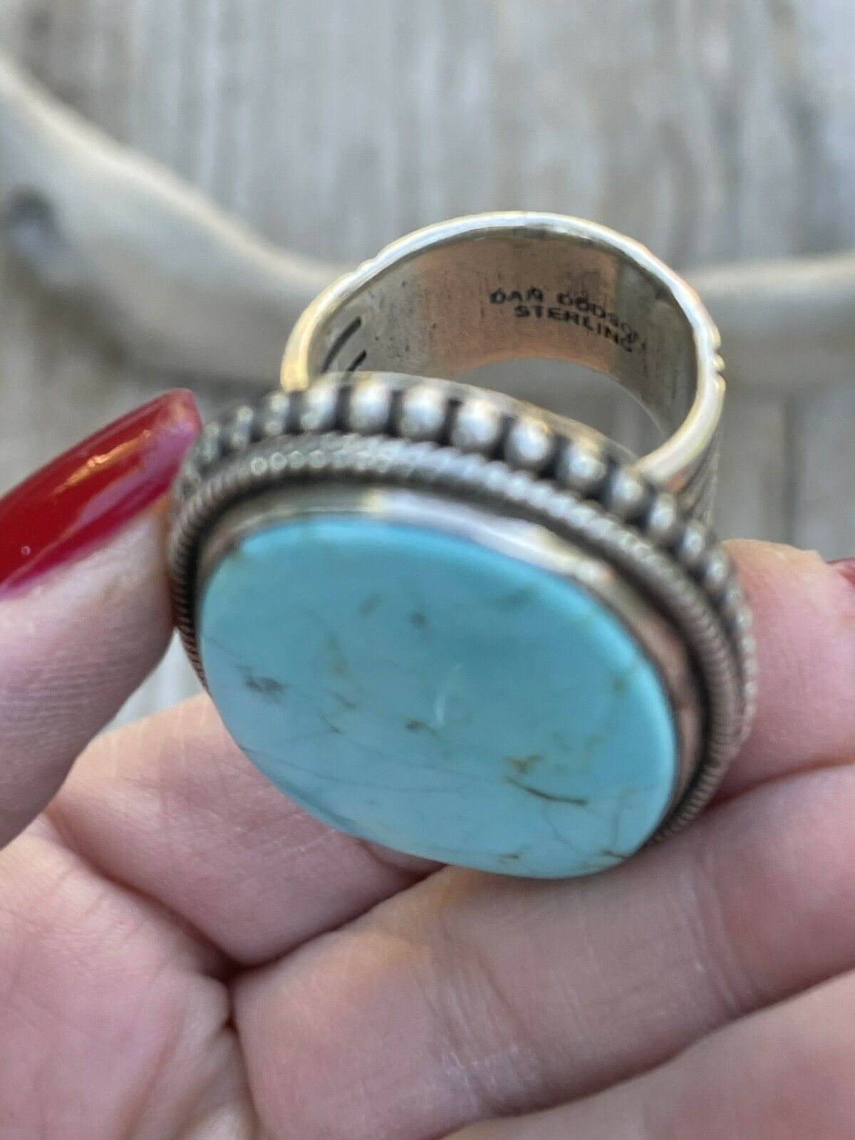 Navajo Vibrant Turquoise Sterling Southwestern Adjustable Ring Signed