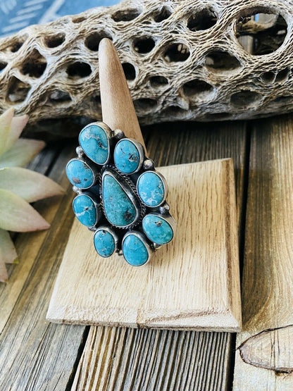 Navajo Royston Turquoise & Sterling Silver Adjustable Ring Signed