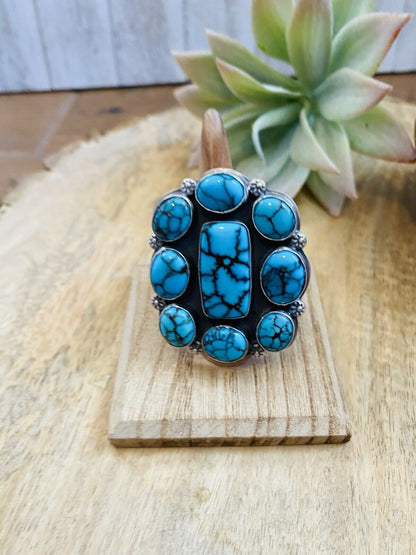 Navajo Kingman Turquoise & Sterling Silver Adjustable Ring Signed