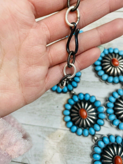 Amazing Navajo Spiny, Sleeping Beauty Turquoise & Sterling Silver Necklace