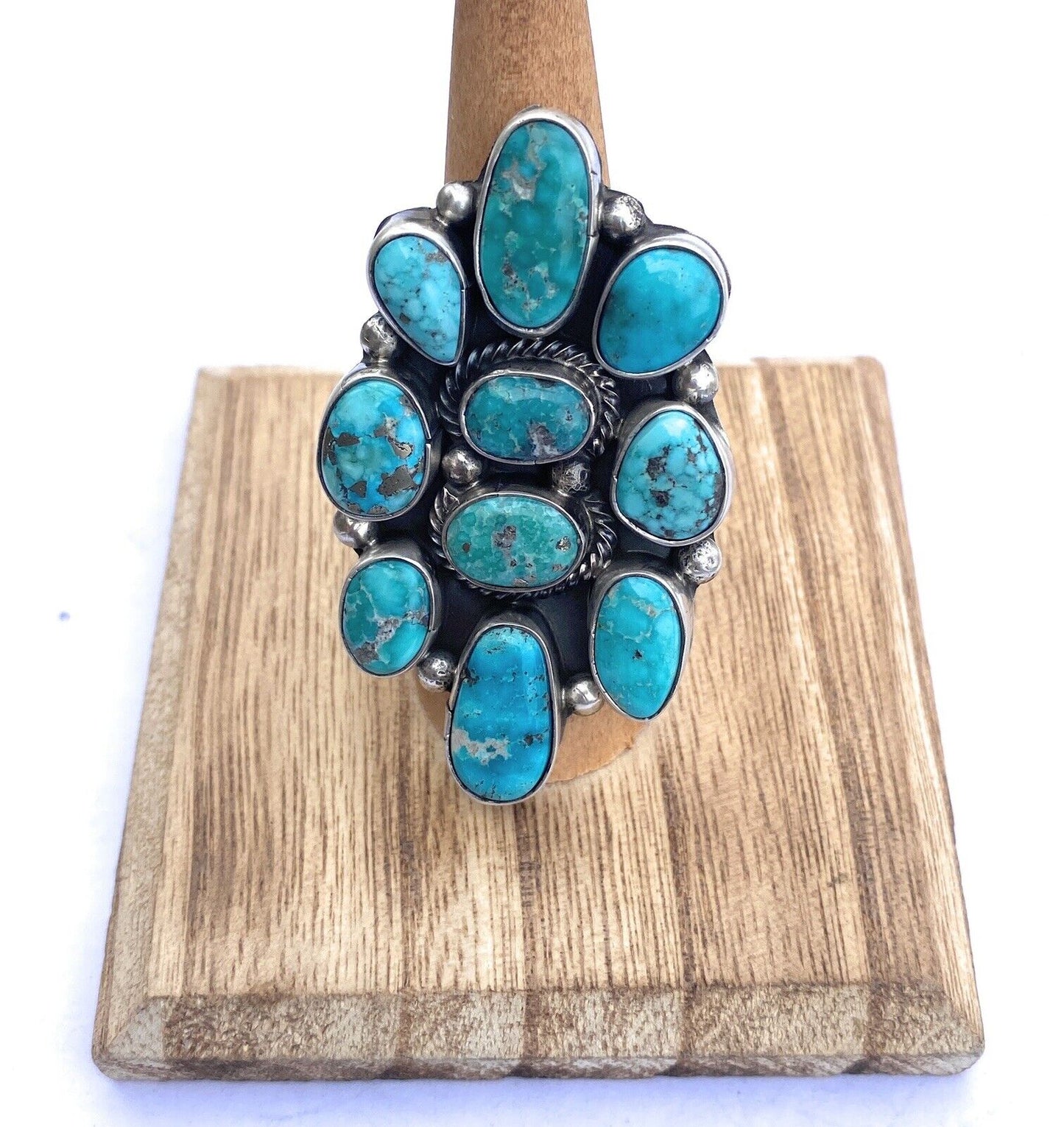 Navajo Turquoise & Sterling Silver Cluster Adjustable Ring