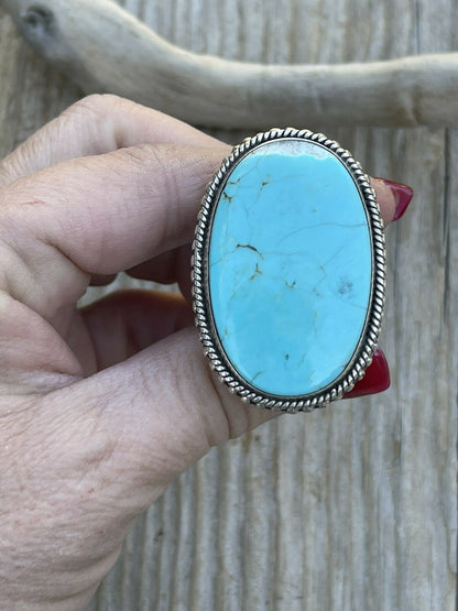 Navajo Vibrant Turquoise Sterling Southwestern Adjustable Ring Signed