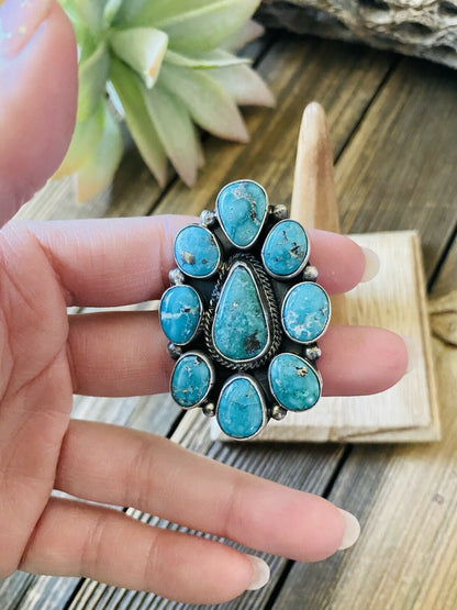 Navajo Royston Turquoise & Sterling Silver Adjustable Ring Signed