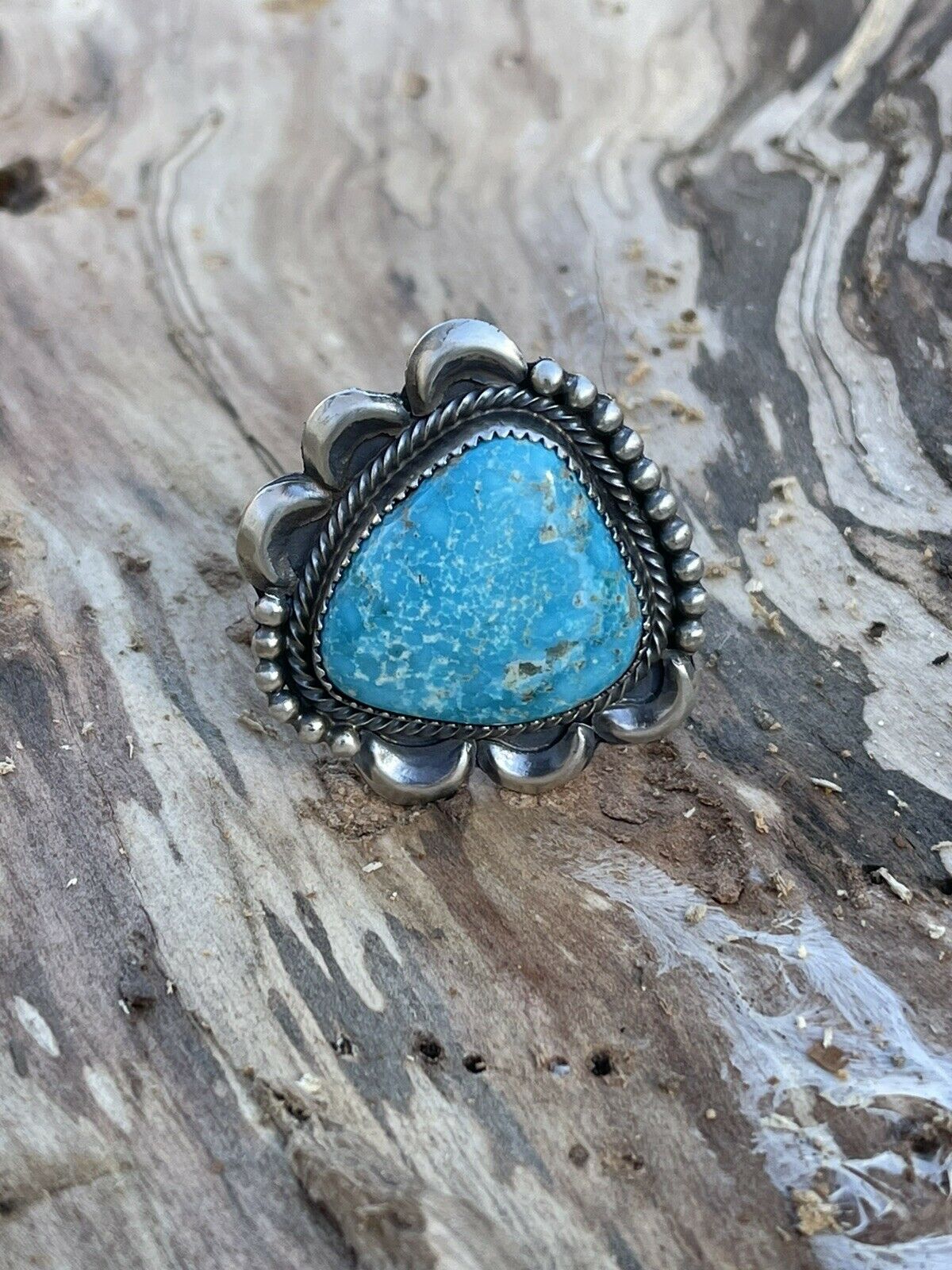 Navajo Classic Turquoise Sterling Southwestern Adjustable Ring Signed