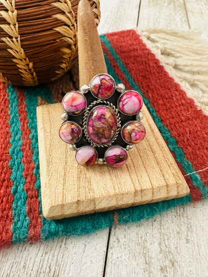 Navajo Pink Mojave  & Sterling Silver Cluster Adjustable Ring