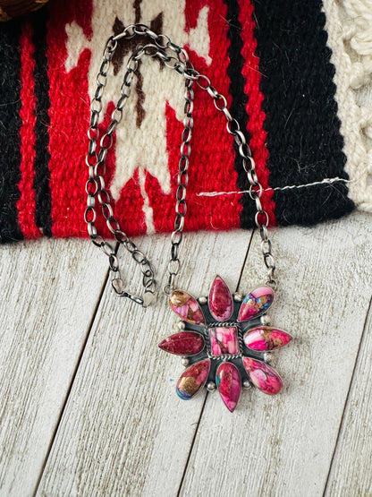 Navajo Sterling Silver & Pink Dream Mojave Cluster Necklace Signed