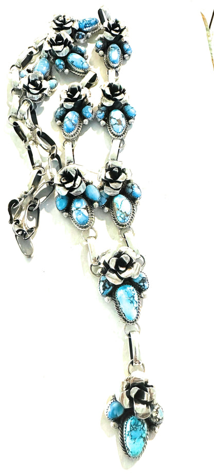 Navajo Sterling Silver & Golden Hills Turquoise Flower Necklace