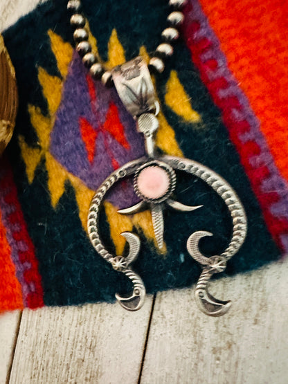 Navajo Queen Pink Conch Shell & Sterling Silver Naja Pendant