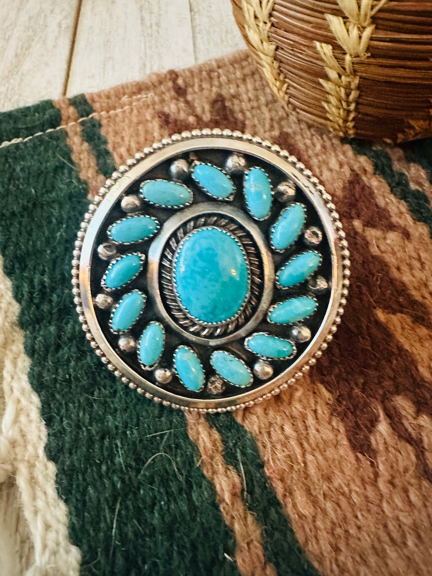 Navajo Sterling Silver & Kingman Turquoise Adjustable Ring