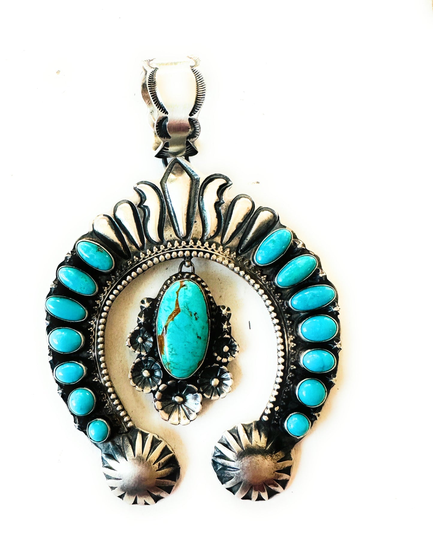 Navajo Sterling Silver & Turquoise Naja Pendant by Shawn Cayatineto