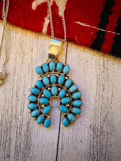 Navajo Sterling Silver & Sleeping Beauty Turquoise Cluster Naja Necklace