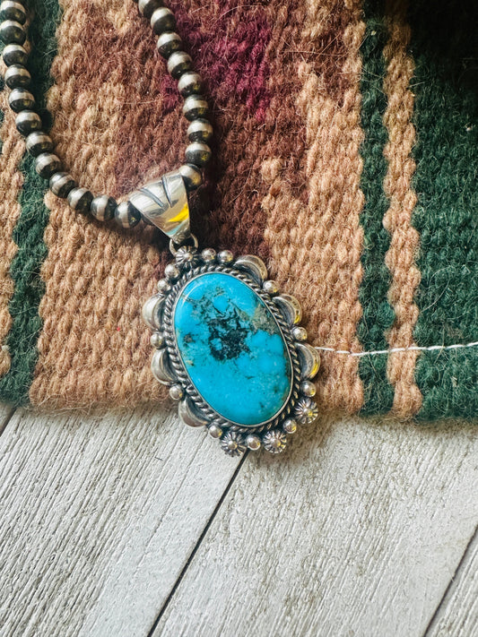 Navajo Kingman Turquoise & Sterling Silver Pendant