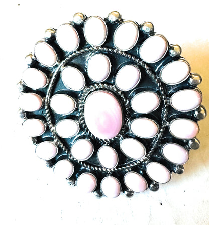 Navajo Sterling Silver & Queen Pink Conch Cluster Adjustable Ring