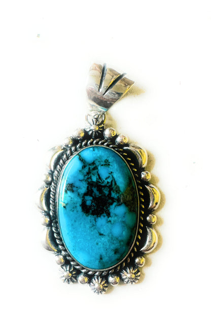 Navajo Kingman Turquoise & Sterling Silver Pendant