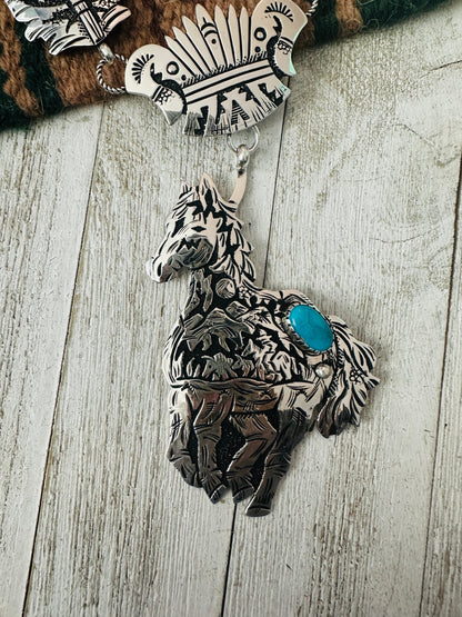 Navajo Sterling Silver & Turquoise Horse Necklace by Richard Singer