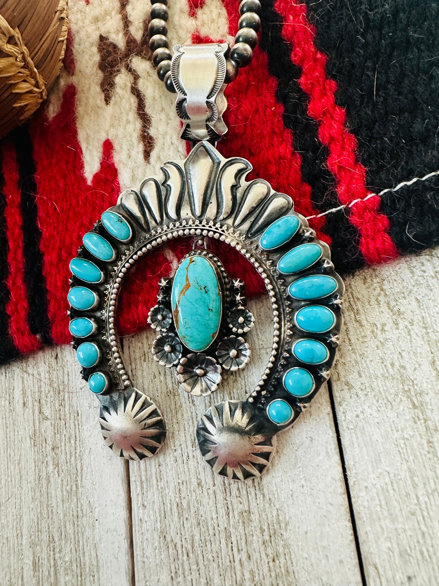 Navajo Sterling Silver & Turquoise Naja Pendant by Shawn Cayatineto