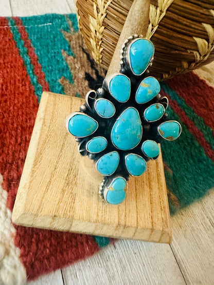 Navajo Sterling Silver & Kingman Turquoise Adjustable Ring