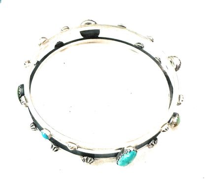 Navajo Multi Turquoise & Sterling Silver Bangle Bracelet