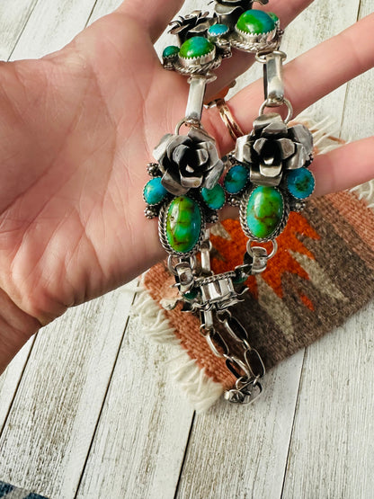 Navajo Sterling Silver & Sonoran Gold Turquoise Flower Necklace by Chris Etsitty