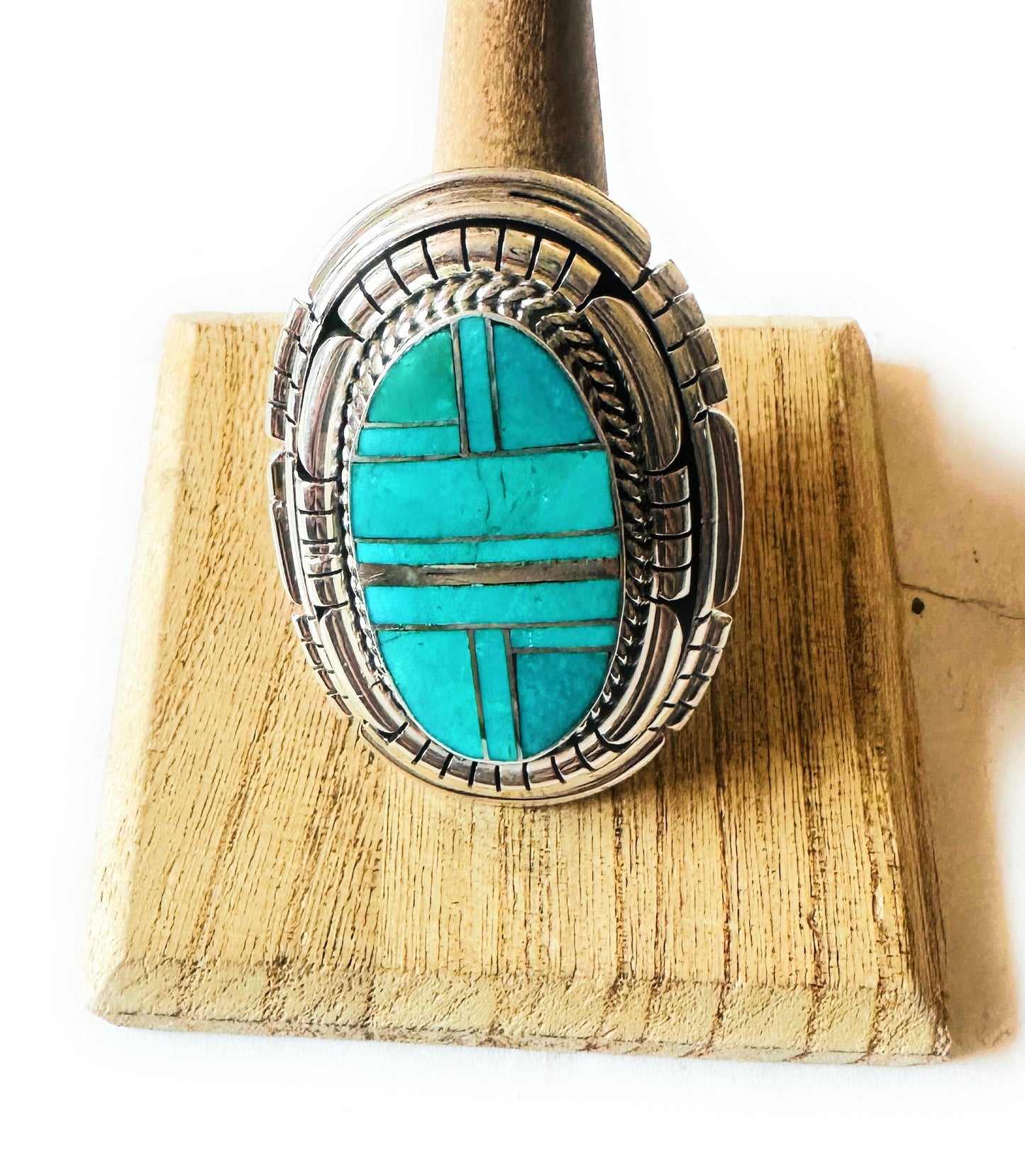 Navajo Sterling Silver & Turquoise Inlay Adjustable Ring