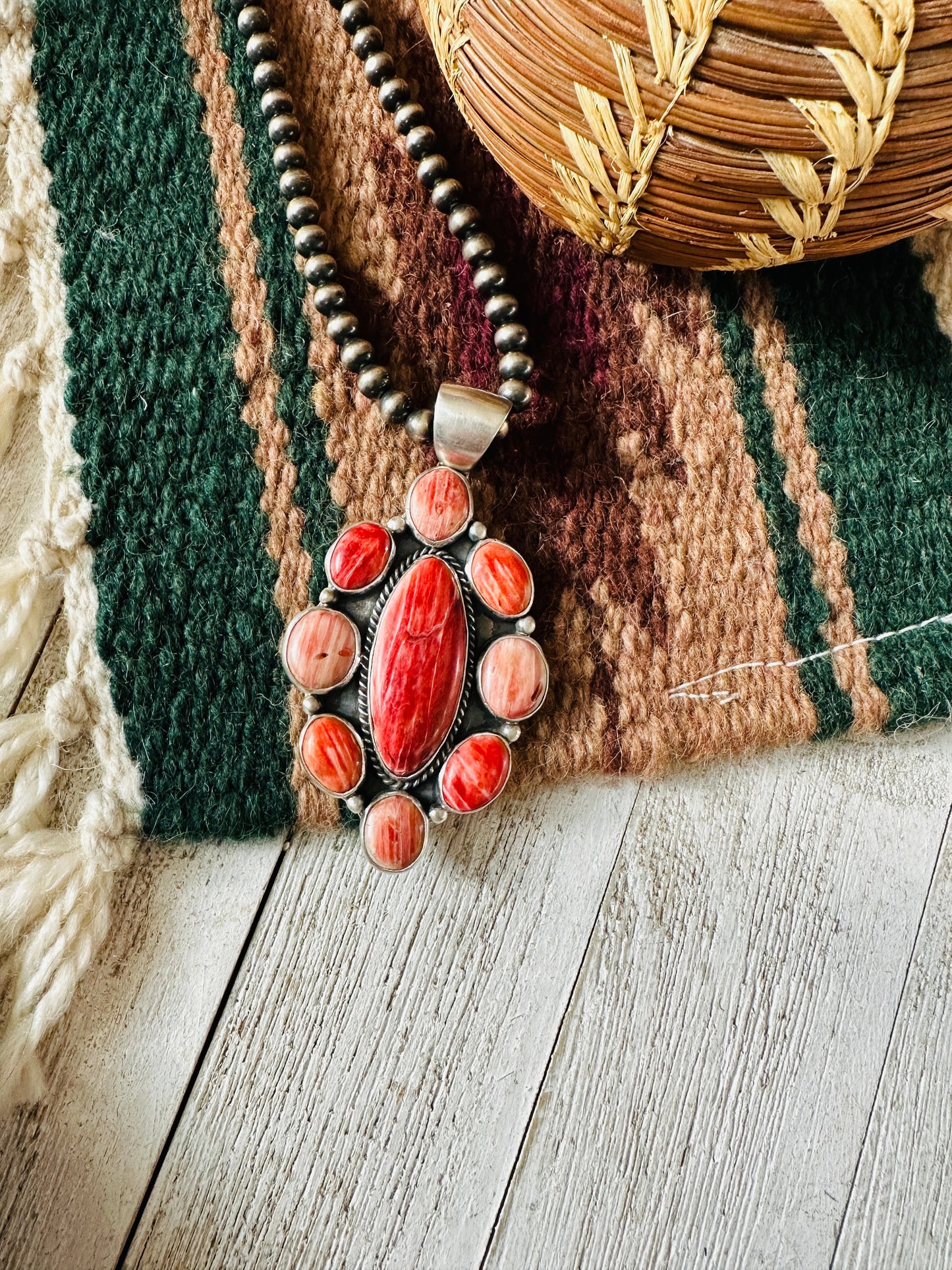 Navajo Sterling Silver & Orange Spiny Cluster Pendant