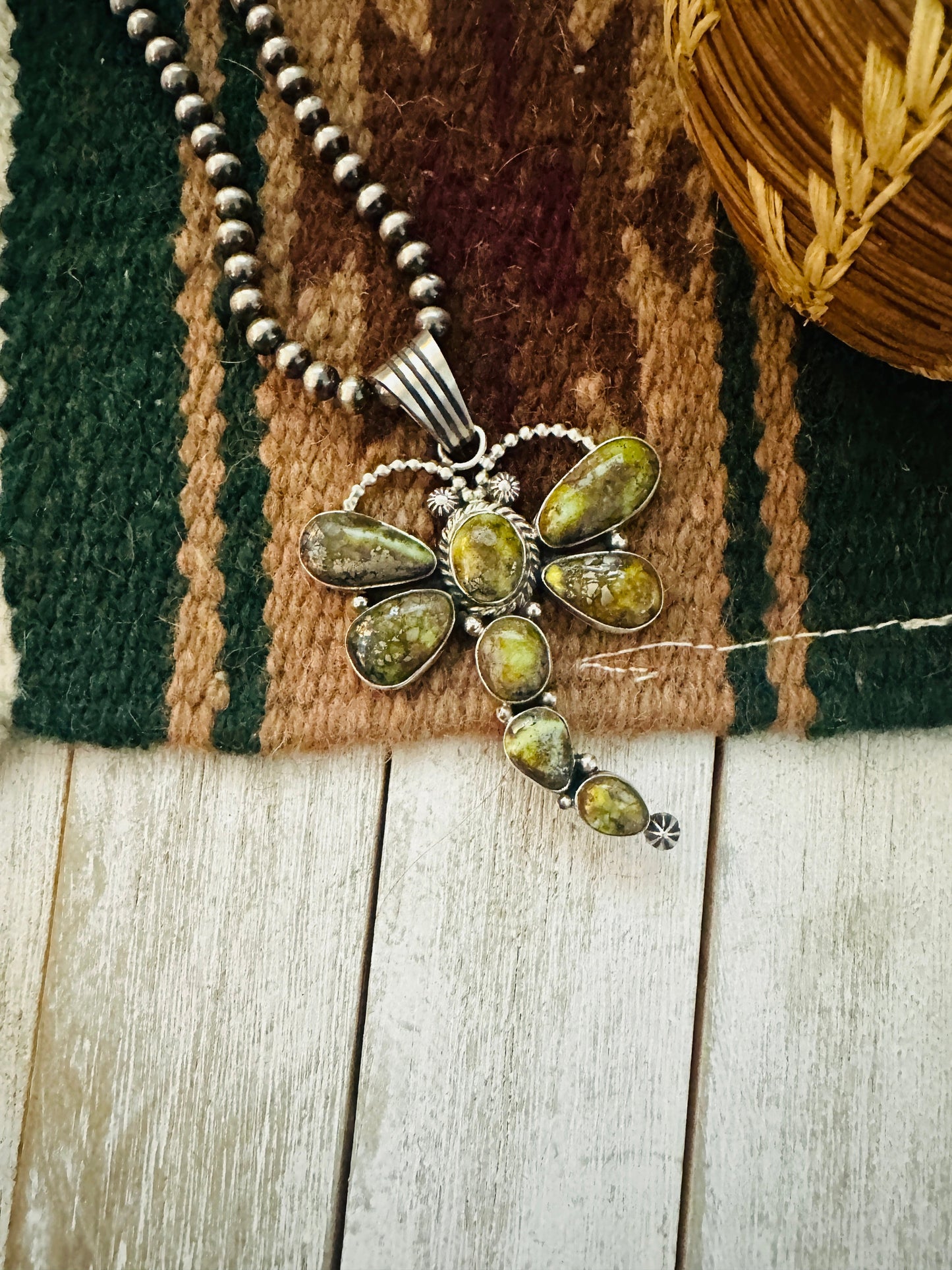 Navajo Palomino Turquoise & Sterling Silver Dragonfly Pendant