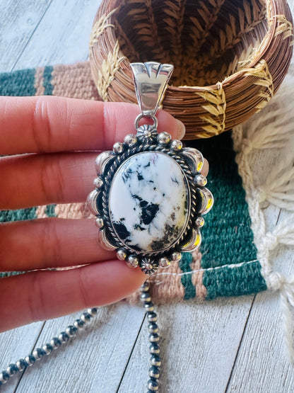 Navajo White Buffalo and Sterling Silver Pendant