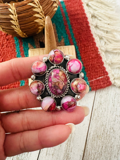 Navajo Pink Mojave  & Sterling Silver Cluster Adjustable Ring