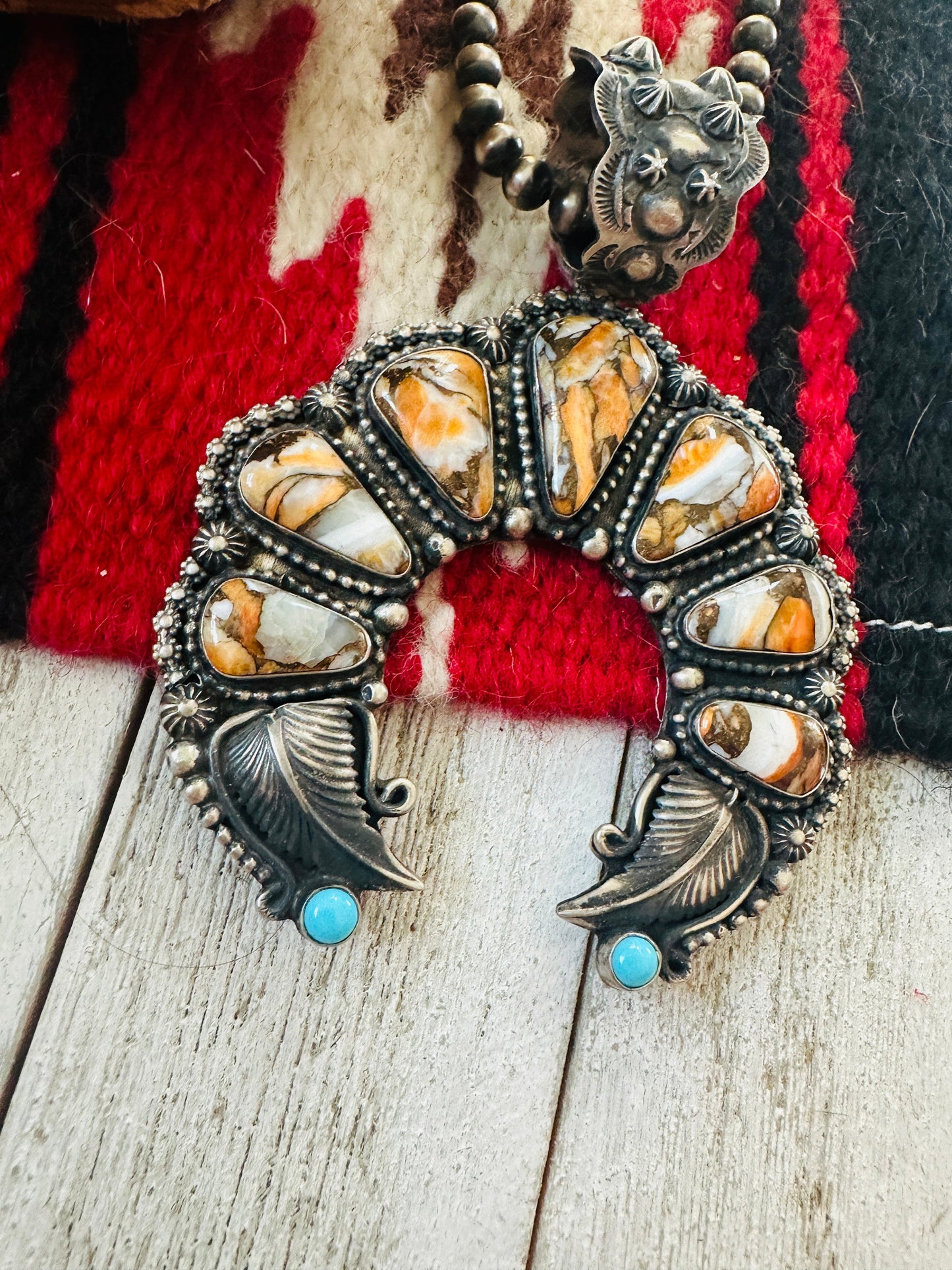 Navajo Sterling Silver, Spice & Turquoise Naja Pendant by Shawn Cayatineto