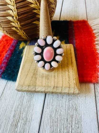 Navajo Sterling Silver & Queen Pink Conch Cluster Adjustable Ring