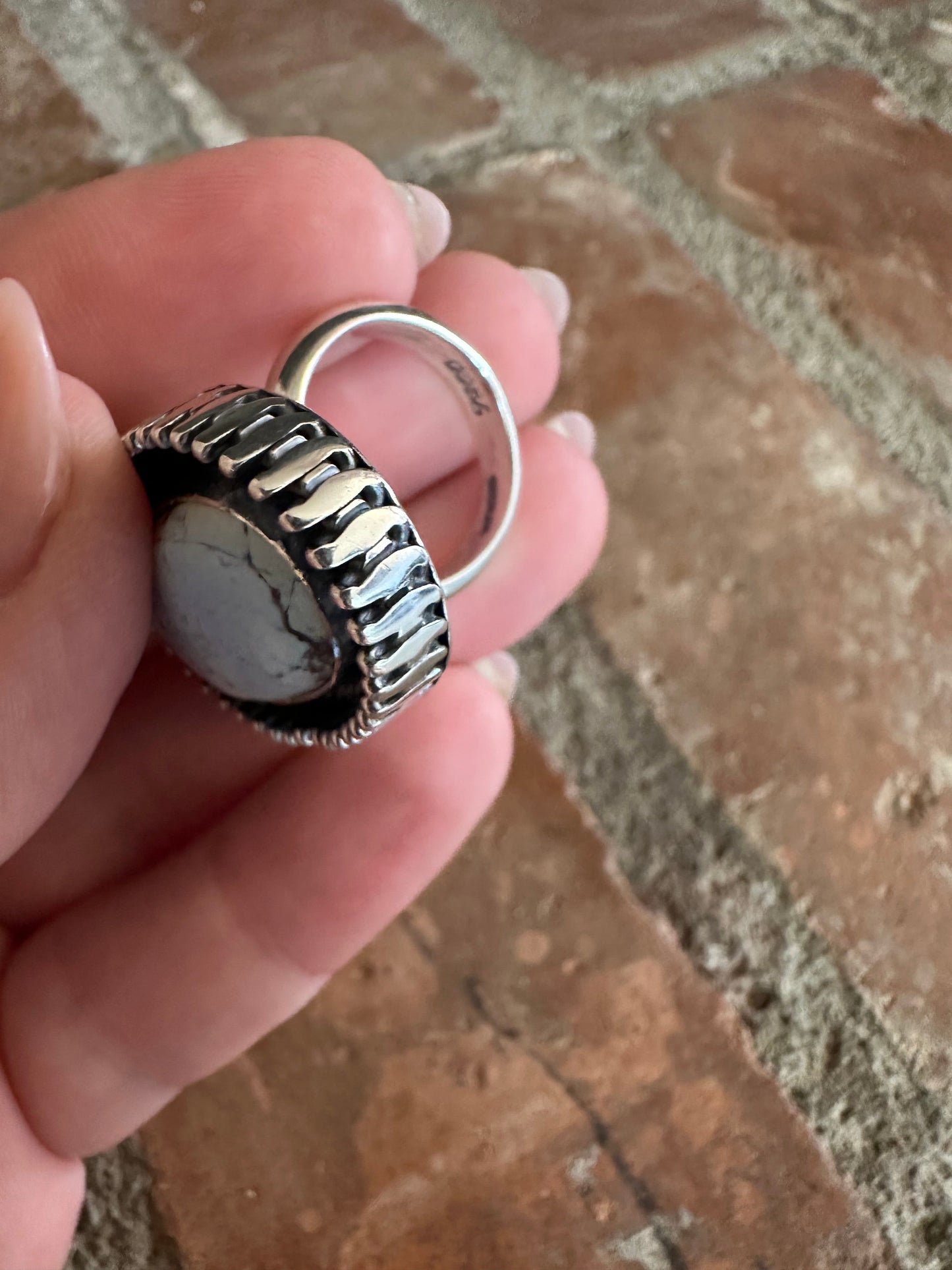 Beautiful Navajo Sterling Silver & Single Stone Golden Hills Turquoise Adjustable Ring Signed