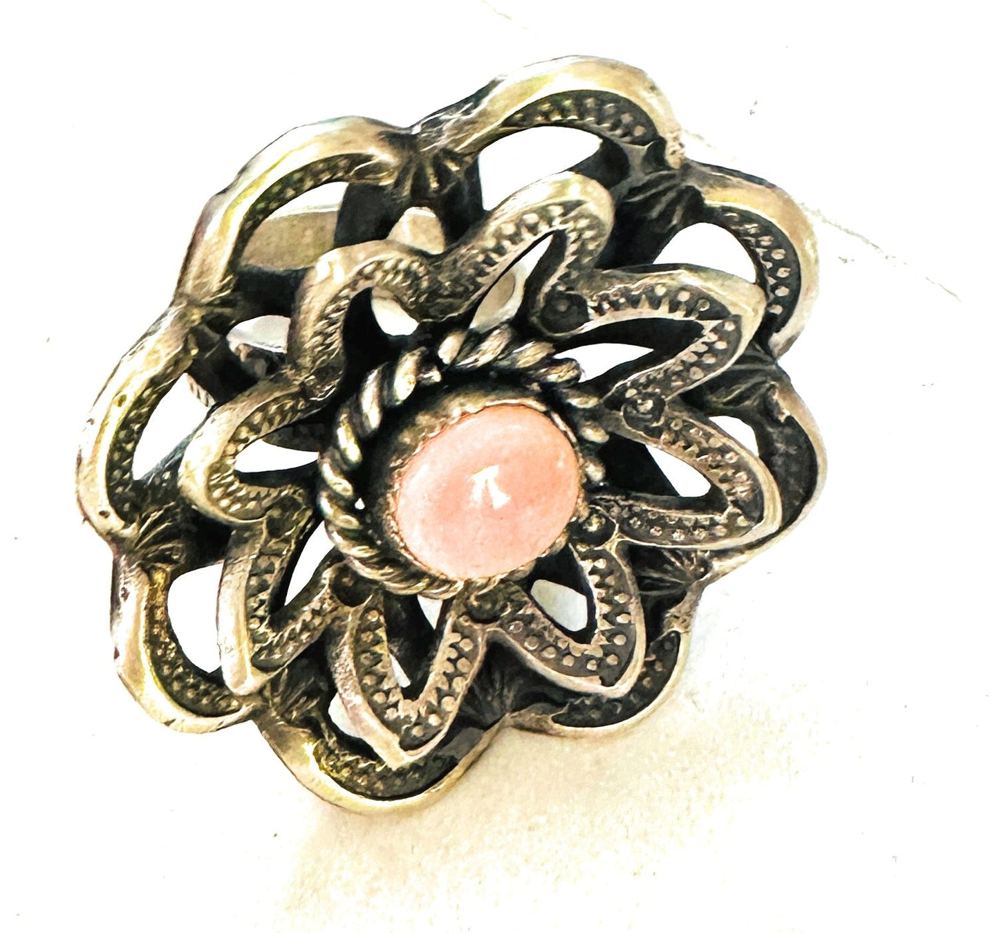 Navajo Sterling Silver & Queen Pink Conch Shell Adjustable Flower Ring by Kevin Billah