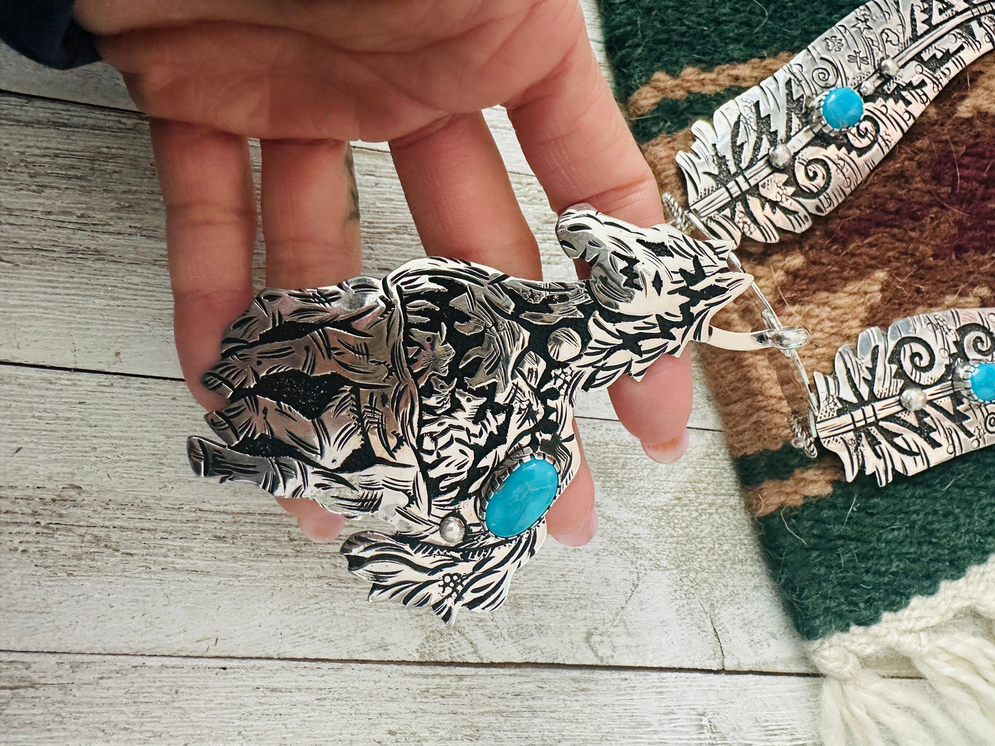 Navajo Sterling Silver & Turquoise Horse Necklace by Richard Singer