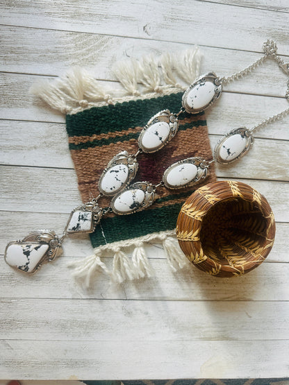 Navajo White Buffalo & Sterling Silver Lariat Necklace