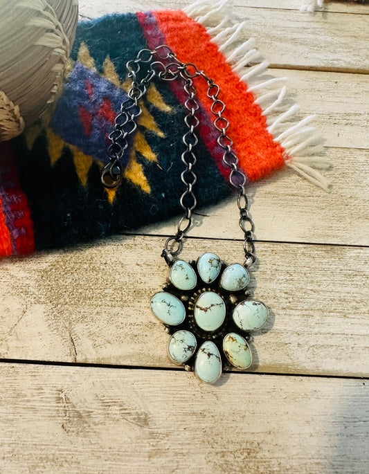 Navajo Sterling Silver & Golden Hills Turquoise Cluster Necklace