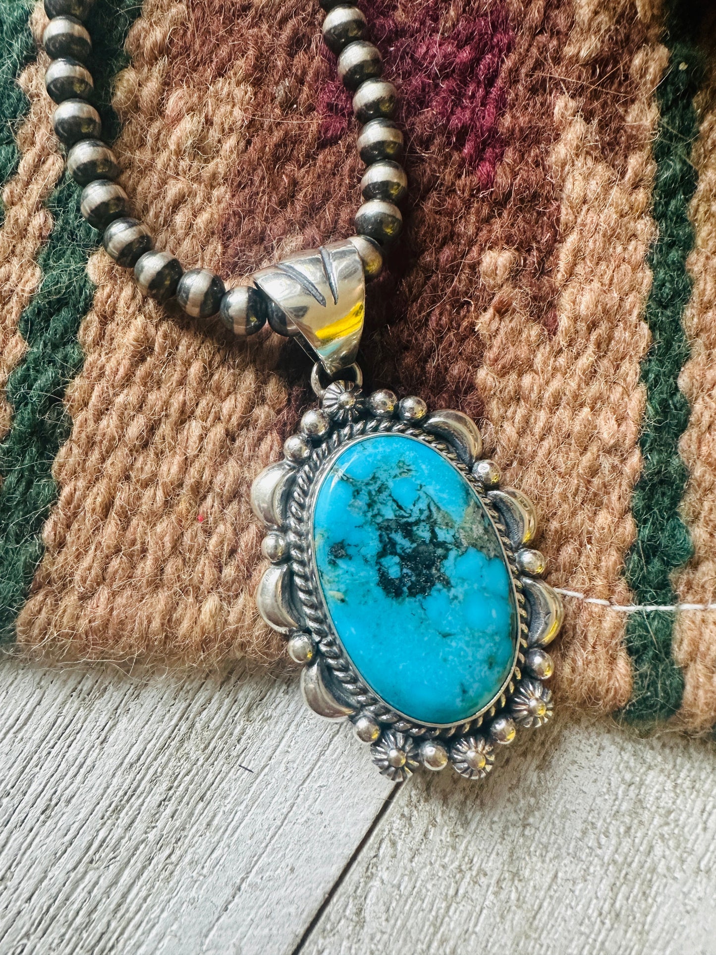 Navajo Kingman Turquoise & Sterling Silver Pendant