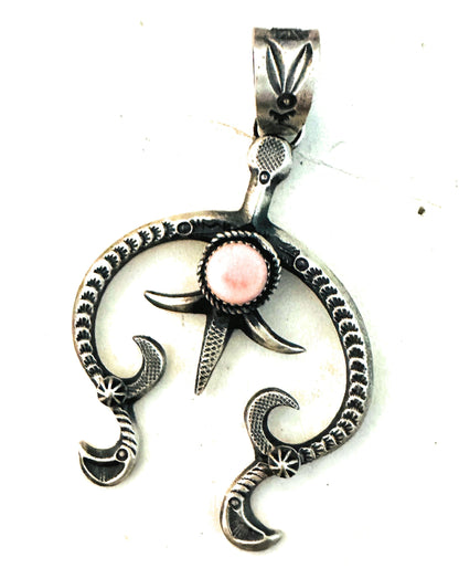 Navajo Queen Pink Conch Shell & Sterling Silver Naja Pendant