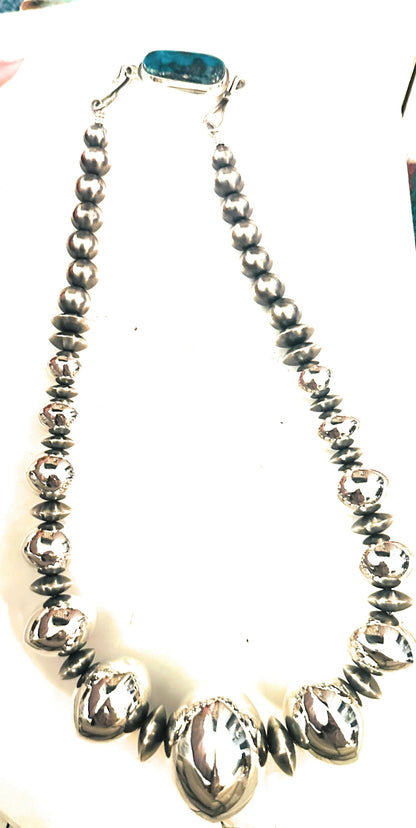 Navajo Sterling Silver Pearl & Turquoise Beaded Necklace