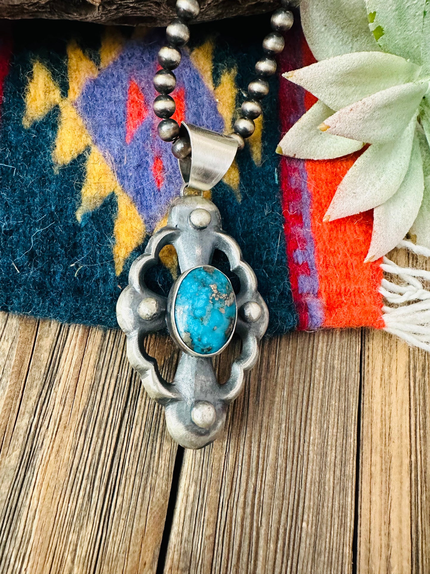 Navajo Sterling Silver & Turquoise Pendant by Chimney Butte