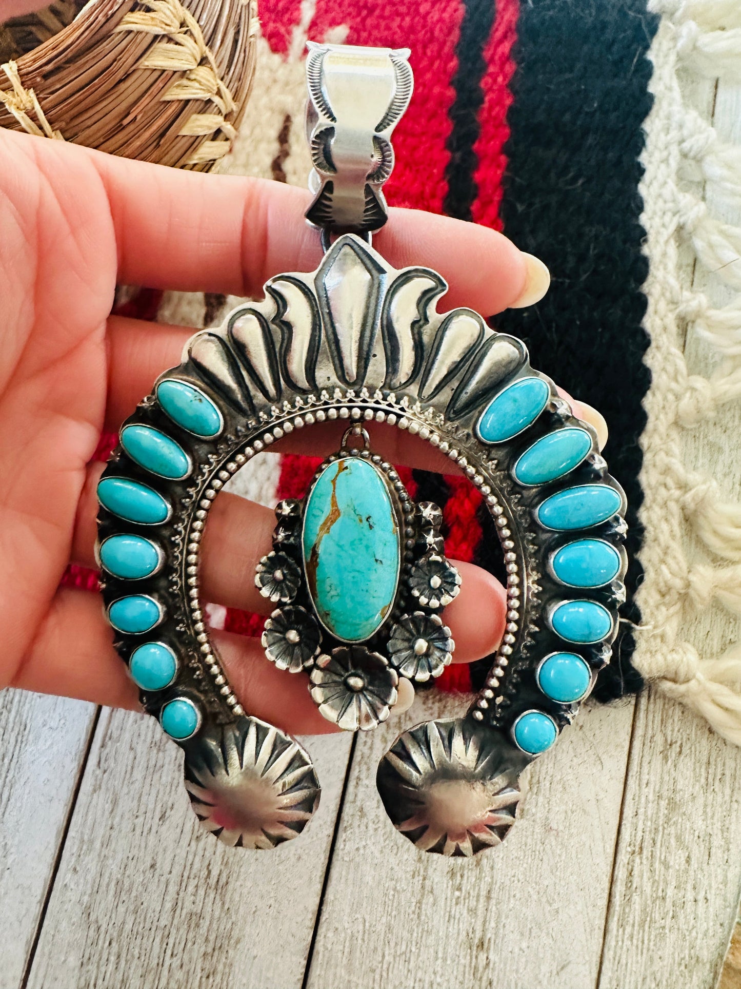 Navajo Sterling Silver & Turquoise Naja Pendant by Shawn Cayatineto