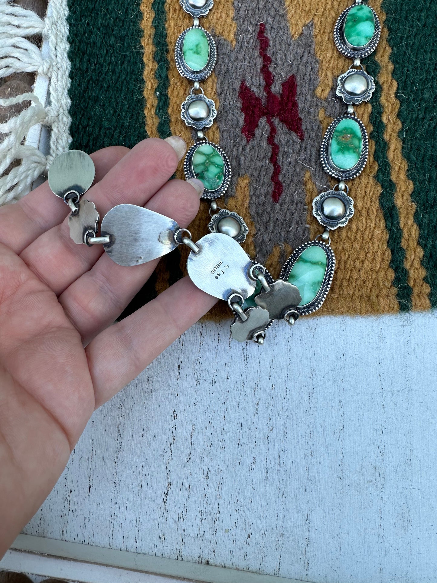 Stunning Navajo Sterling Silver & Sonoran Gold Turquoise Lariat Necklace Signed