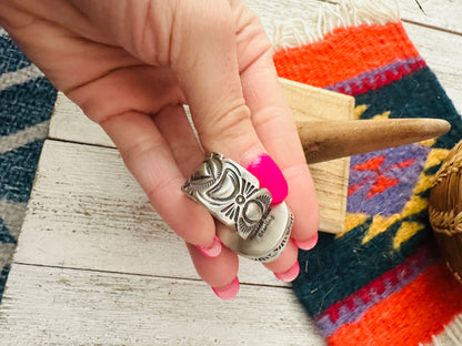 Navajo Coral & Sterling Silver Adjustable Ring by Russell Sam