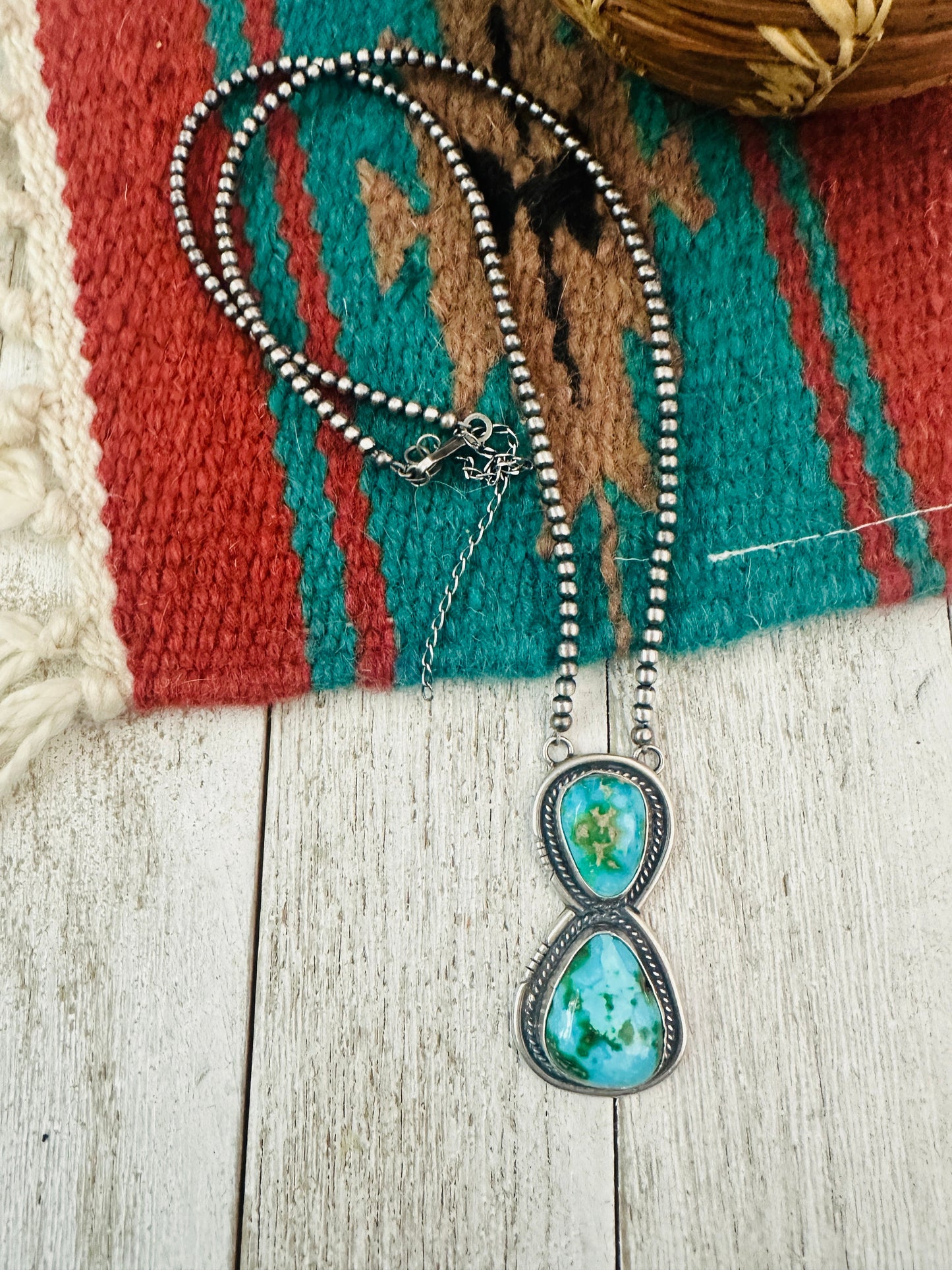 Navajo Sterling Silver & Sonoran Mountain Turquoise Beaded Necklace