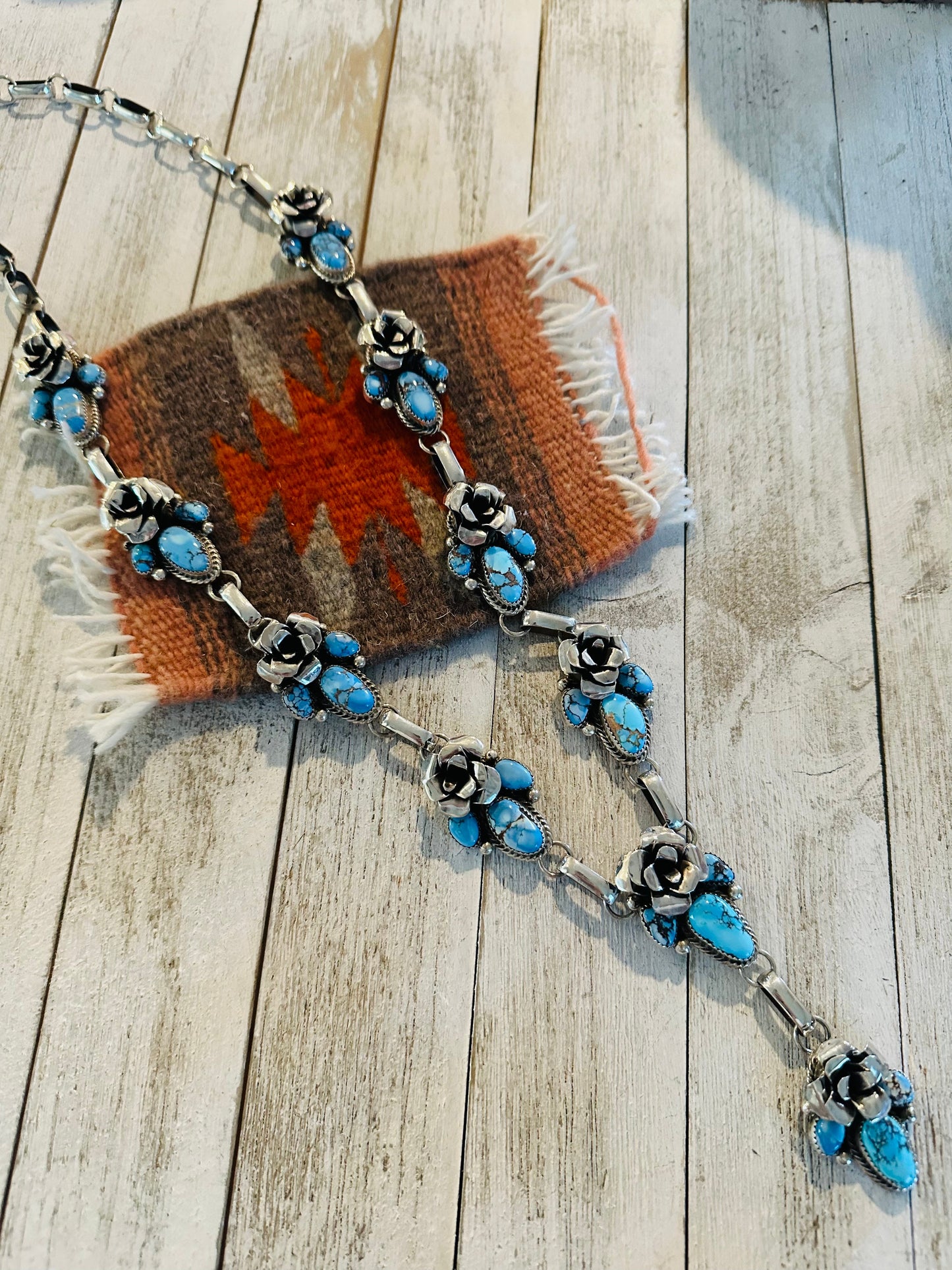 Navajo Sterling Silver & Golden Hills Turquoise Flower Necklace