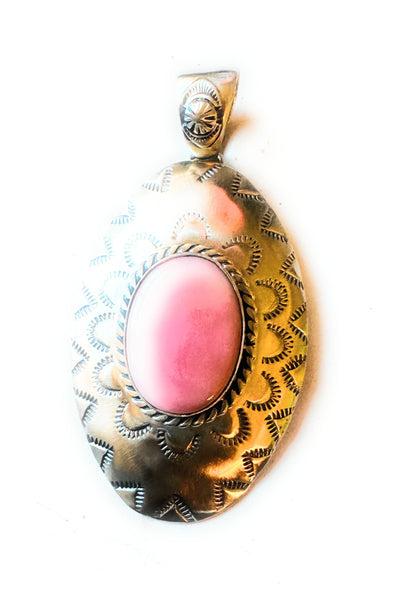 Navajo Queen Pink Conch Shell & Sterling Silver Concho Pendant